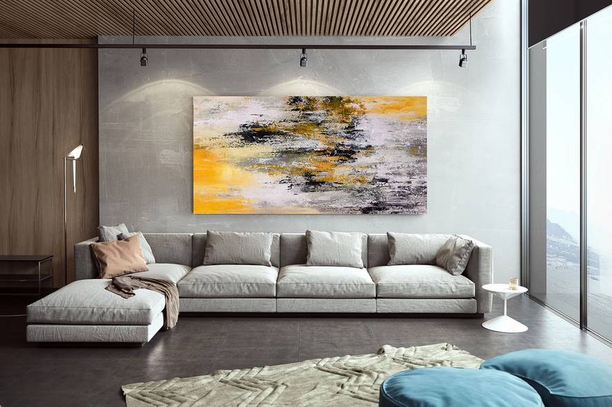 Yellow Original Modern Abstract Canvas Artwork 48EIF